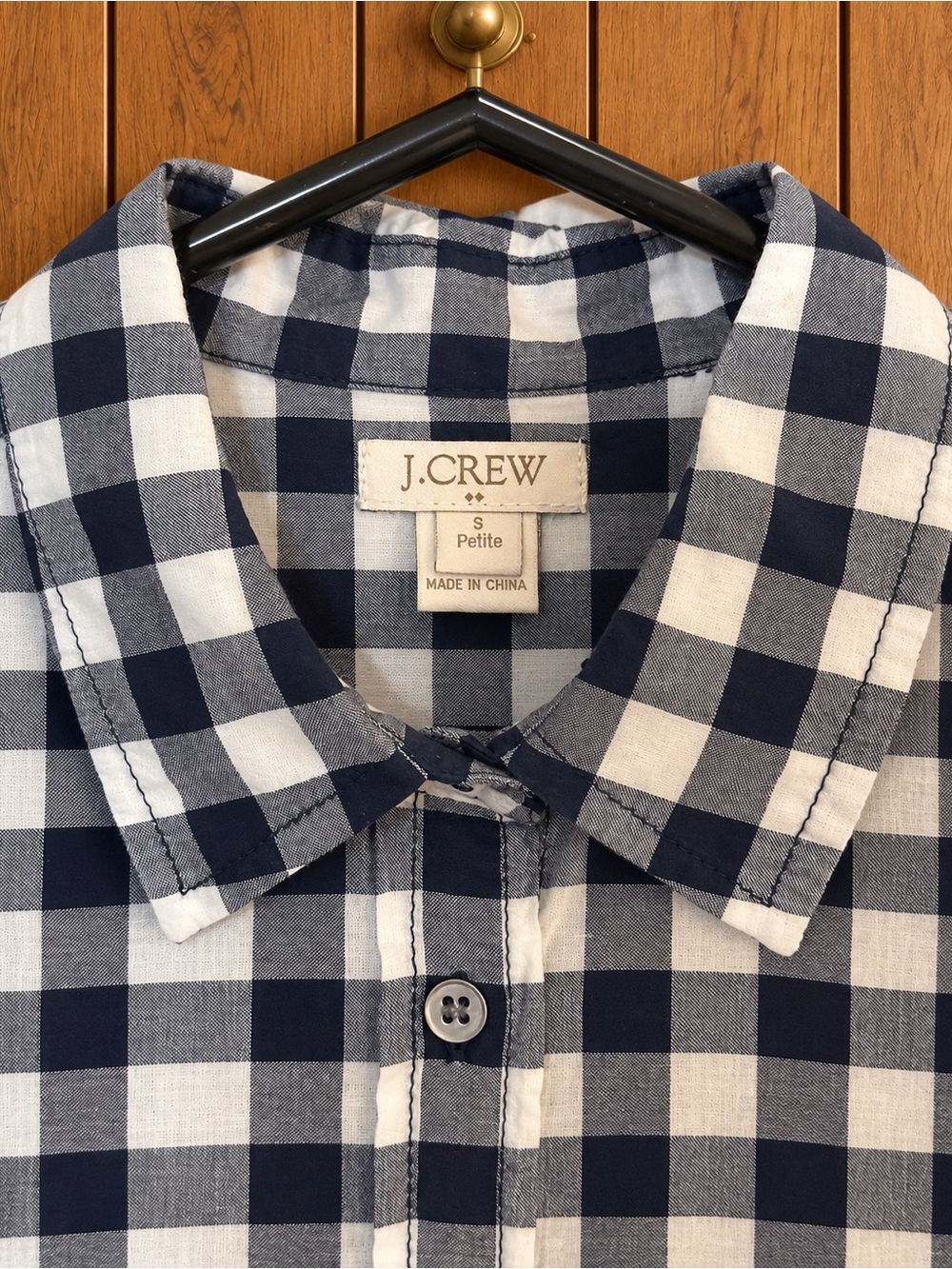 J.Crew Petite Navy White Gingham Button Down Shirt 100% Cotton S Women’s NWOT